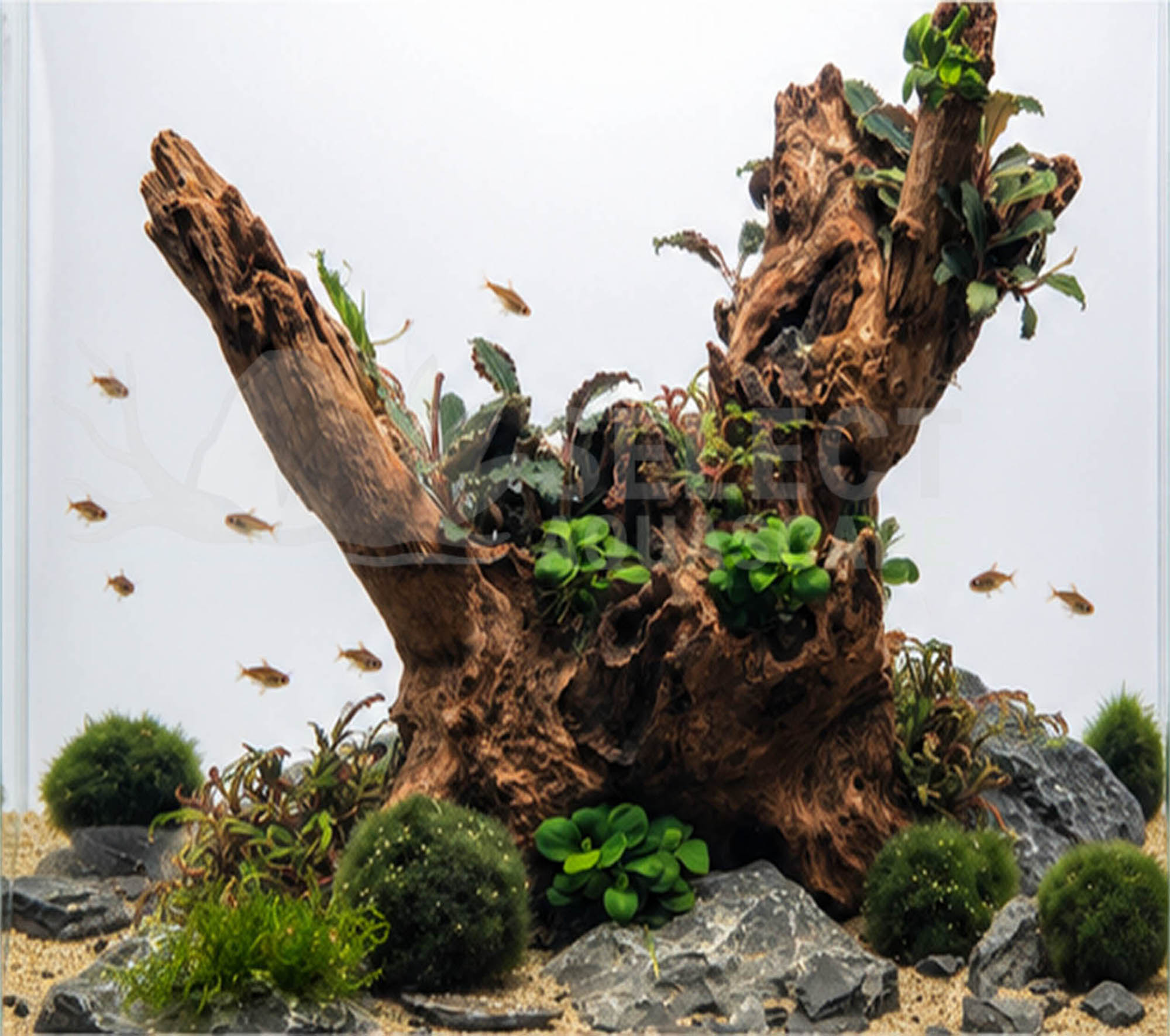 Aquascape Using Natural Seiryu Stone with Fish