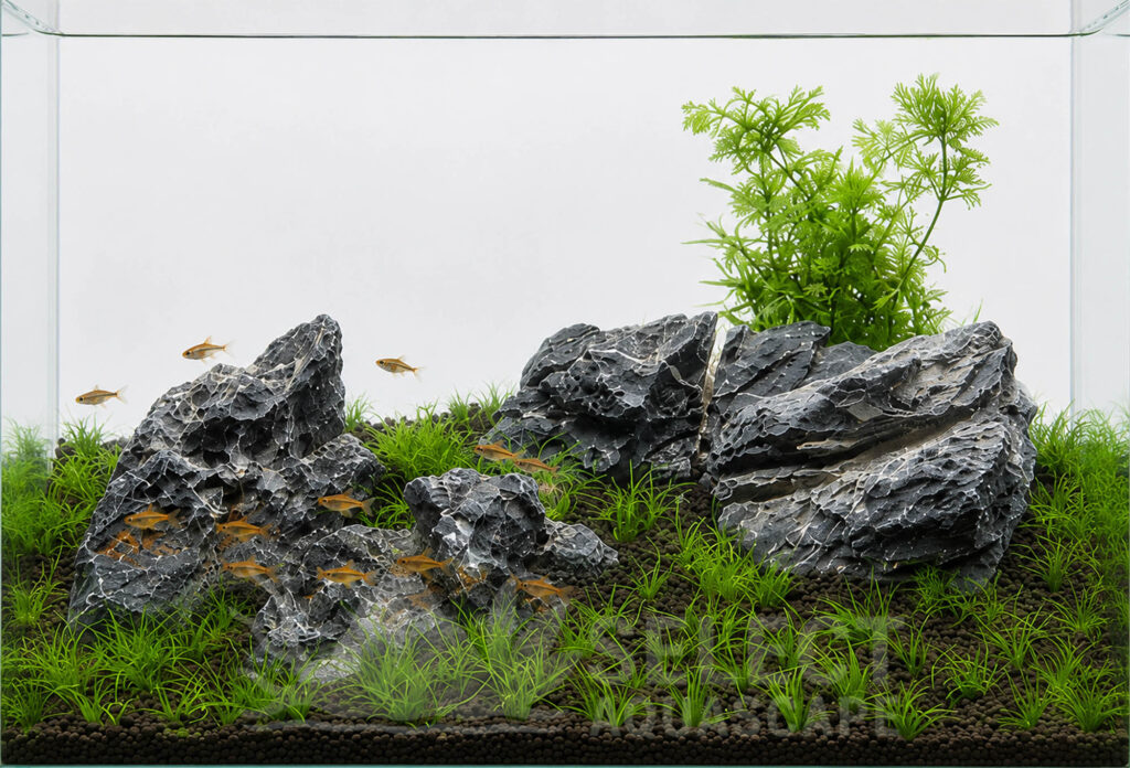 Aquascape Using Natural Seiryu Stone with Fish
